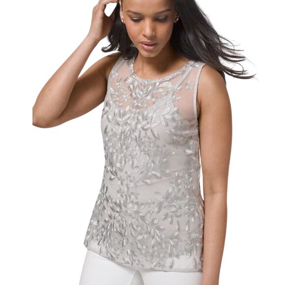 WHBM Silver Embroidered 2 layer Tank Top Size XXS - Picture 1 of 3